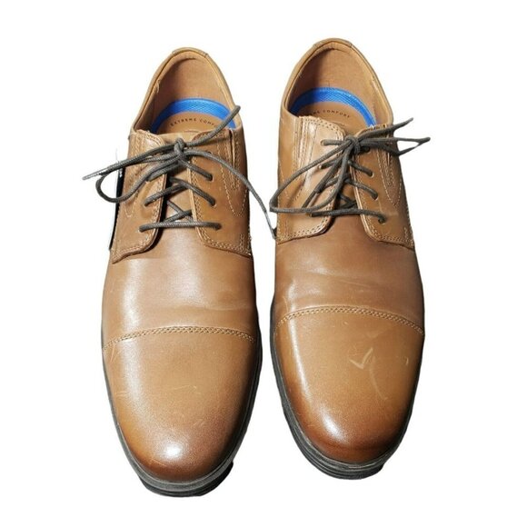 Clarks Mens Dark Tan Leather Whiddon Lace Up Cap Toe Oxford Dress Shoes Size 9 - Picture 1 of 11